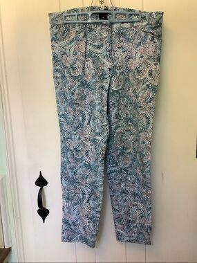 Zac & Rachel Pants White Teal & Rust Print